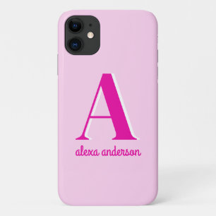 Funda Para iPhone 11 Monograma retro rosado caliente