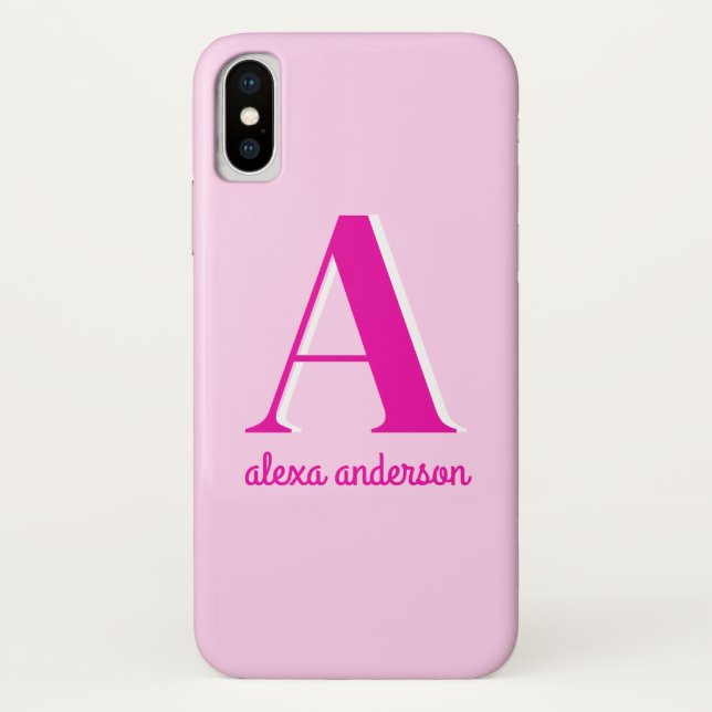 Funda De Case-Mate Para iPhone Monograma retro rosado caliente (Reverso)