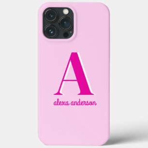 Funda Para iPhone 13 Pro Max Monograma retro rosado caliente