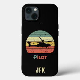 Funda Para iPhone 13 Monograma, Retro Sunset, Helicóptero