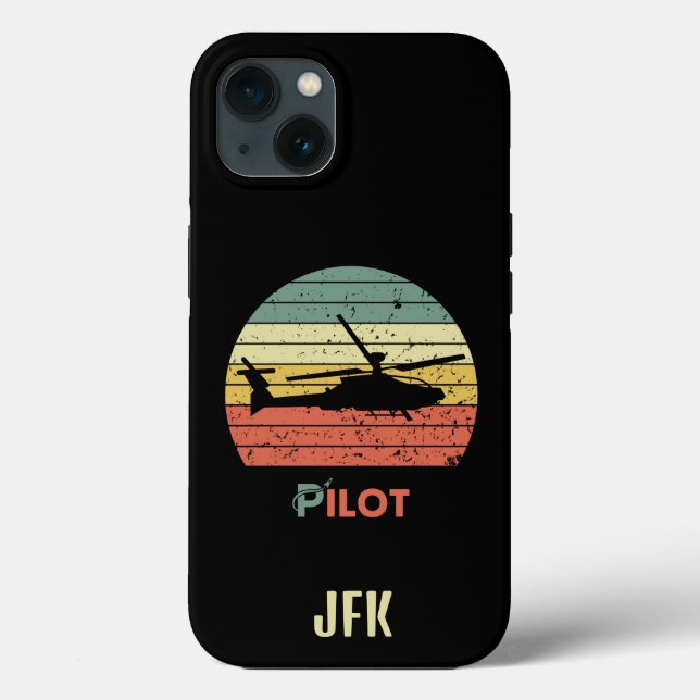 Funda De Case-Mate Para iPhone Monograma, Retro Sunset, Helicóptero (Reverso )