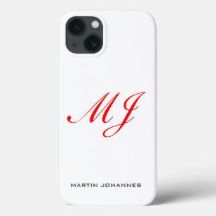 Funda Para iPhone 13 Monograma rojo blanco moderno Minimalista