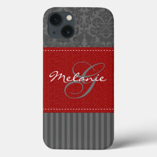 Funda Para iPhone 13 Monograma Rojo, Gray Damask Stripe iPad Air Case