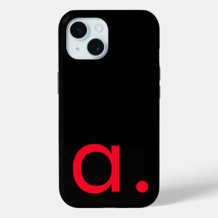 Funda Para iPhone 15 Monograma rojo negro Letra inicial lino moderno