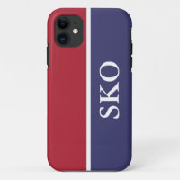 Monograma rojo personalizado con rayas azules y bl