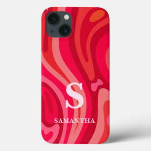 Funda Para iPhone 13 Monograma Rojo Rosa