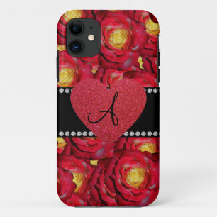 Funda Para iPhone 11 Monograma rojo rosa rojo corazón rojo