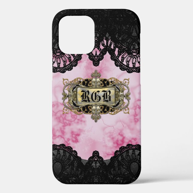 Funda De Case-Mate Para iPhone Monograma romántico Guay de mármol rosa bonito (Reverso )