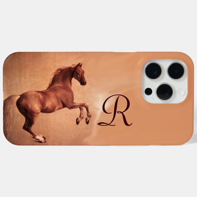 Funda De Case-Mate Para iPhone Monograma rosa antiguo de HORSE ROJO (Reverso (Horizontal))