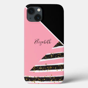 Funda Para iPhone 13 Monograma Rosa Blanco Negro Dorado Brillo Moderno