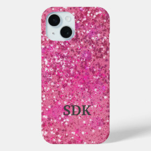 Funda Para iPhone 15 Monograma rosa caliente brillo brillo glamour tend