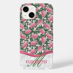 Funda Para iPhone 14 De Case-Mate Monograma rosa con patrón floral de color de agua