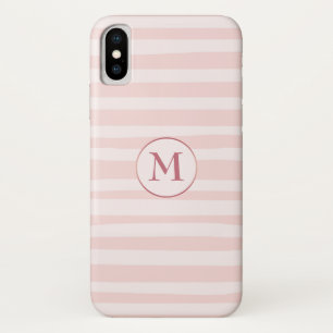 Funda Para iPhone X Monograma Rosa de franjas rosadas de Rubor persona