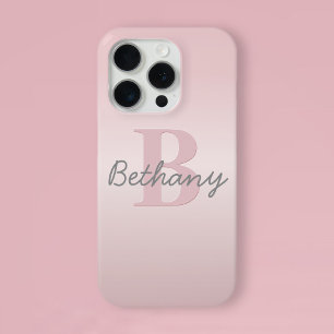 Funda Para iPhone 15 Pro Monograma rosa de Personalizable corto y guión de