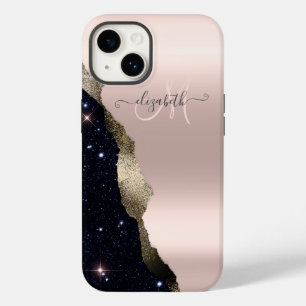 Funda Para iPhone 14 De Case-Mate Monograma Rosa Dorado con Brillo Negro Chic