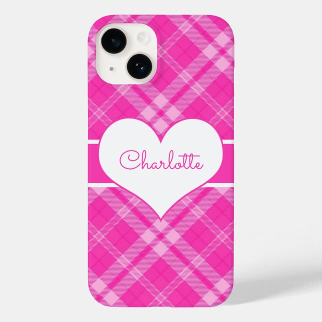 Funda De Case-Mate Para iPhone Monograma rosa dulce y cardíaco (Reverso )