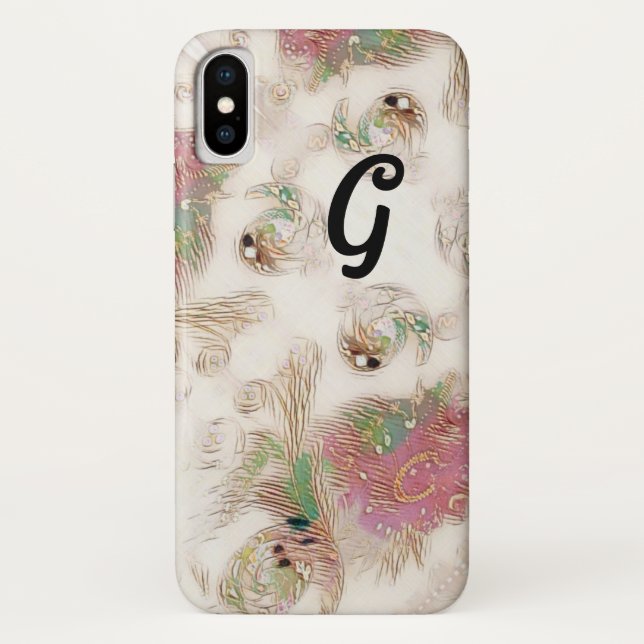 Funda De Case-Mate Para iPhone Monograma rosa espiral (Reverso)