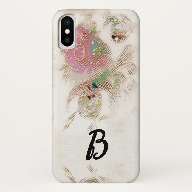 Funda De Case-Mate Para iPhone Monograma rosa espiral (Reverso)