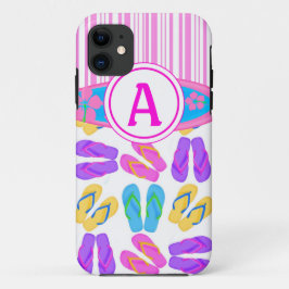 Monograma rosa Flip Flops Surfboard iPhone 5 Funda