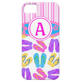 Monograma rosa Flip Flops Surfboard iPhone 5 Funda