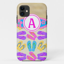 Funda Para iPhone 11 Monograma rosa Flip Flops Surfboard iPhone 5 Funda