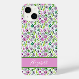 Funda Para iPhone 14 De Case-Mate Monograma Rosa Gris Verde Boho Floral Acuarela 