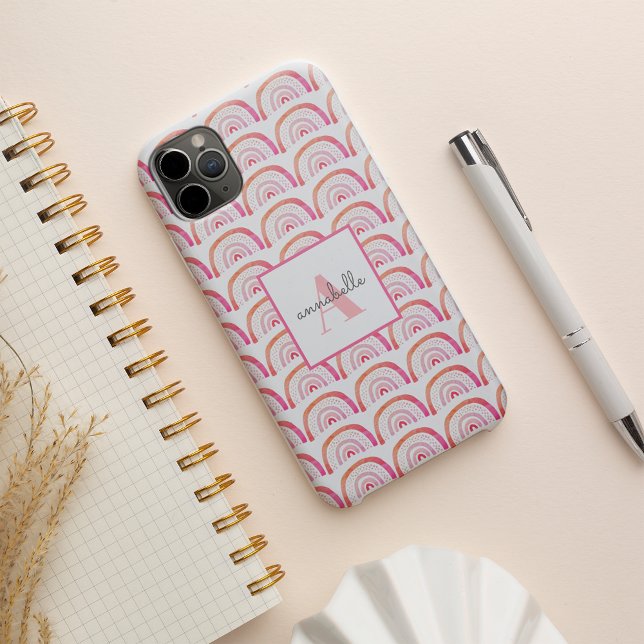 Funda De Case-Mate Para iPhone Monograma Rosa Melocotón Patrón Arcoíris Personali (Subido por el creador)
