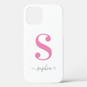 Funda Para iPhone 12 Monograma rosa mínimo con nombre de guión gris bla