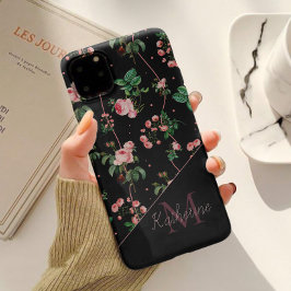 Funda Para iPhone 14 De Case-Mate Monograma Rosa Negro Moderno con Florales Vintage