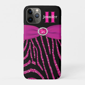 Funda Para iPhone 11 Pro Monograma rosa, negro Purpurina Zebra iPhone 11 Fu