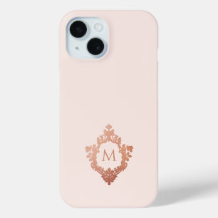 Funda Para iPhone 15 Monograma Rosa Oro Rosa Crest Elegante Antiguo 