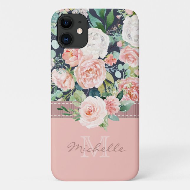 Funda De Case-Mate Para iPhone Monograma rosa rosa pálido (Reverso)