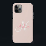 Funda Para iPhone 11 Pro Monograma rosa Rubor personalizado elegante<br><div class="desc">Bonito y verde sabio pastel monograma Iphone 11 funda. Un color suave y apacible. Para la mujer clásica y elegante.</div>