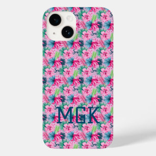 Funda Para iPhone 14 De Case-Mate Monograma Rosa Verde Azul Floral Brillante Tropica