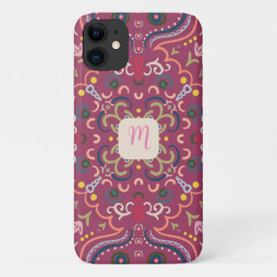 Funda Para iPhone 11 Monograma rosa y colorido