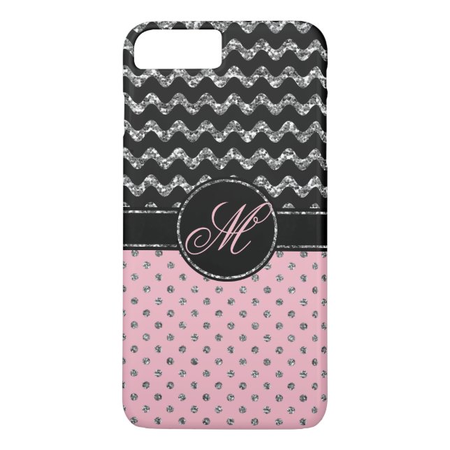Funda De Case-Mate Para iPhone Monograma rosado de Chevron del purpurina de la (Reverso)