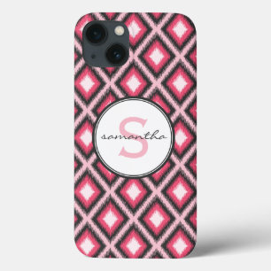 Funda Para iPhone 13 Monograma rosado de Ikat