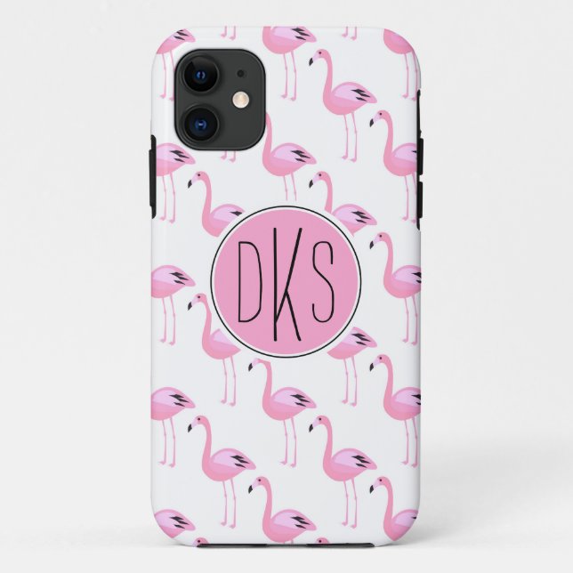 Funda De Case-Mate Para iPhone Monograma rosado de los flamencos el | (Reverso)