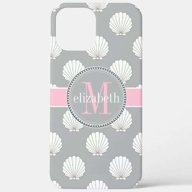 Funda De Case-Mate Para iPhone Monograma rosado de los Seashells de las cubiertas (Reverso )