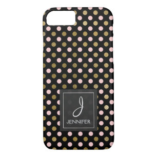 Funda Para iPhone 8/7 Monograma rosado, negro y del Relieve metalizado