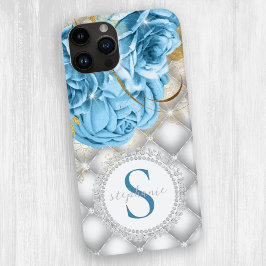 Funda Para iPhone 14 De Case-Mate Monograma Rosas azules Diamantes Esparcen Glam Tir