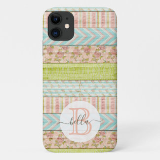 Funda Para iPhone 11 Monograma Rosas de Shabby en cabaña de madera rúst
