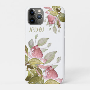 Funda Para iPhone 11 Pro Monograma, Rosas, Elegante,
