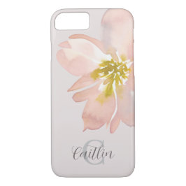 Funda Para iPhone 8/7 Monograma Rubor color de agua rosa elegante floral