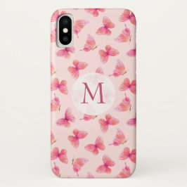 Funda Para iPhone X Monograma Rubor de mariposas acuáticas
