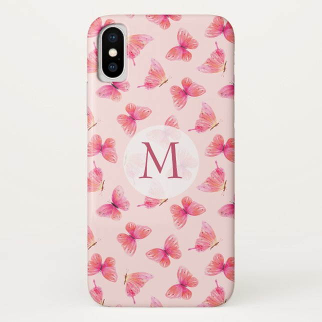 Funda De Case-Mate Para iPhone Monograma Rubor de mariposas acuáticas (Reverso)
