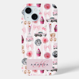 Funda Para iPhone 15 Monograma Rubor Pink Retro Disco Coquette
