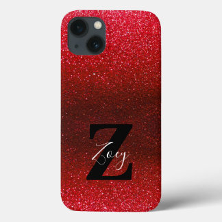 Funda Para iPhone 13 Monograma Ruby Red Ombre Purpurina Sparkles
