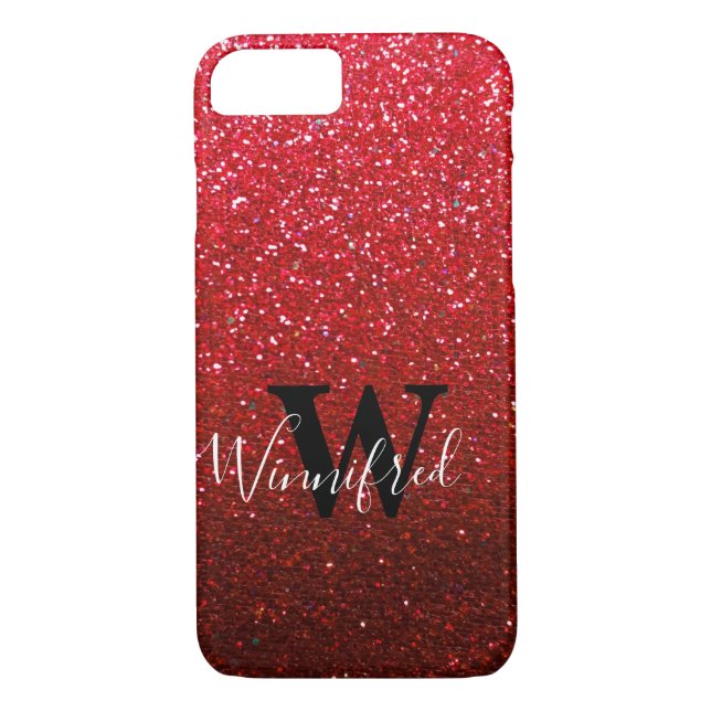 Funda De Case-Mate Para iPhone Monograma Ruby Red Ombre Purpurina Sparkles (Reverso)