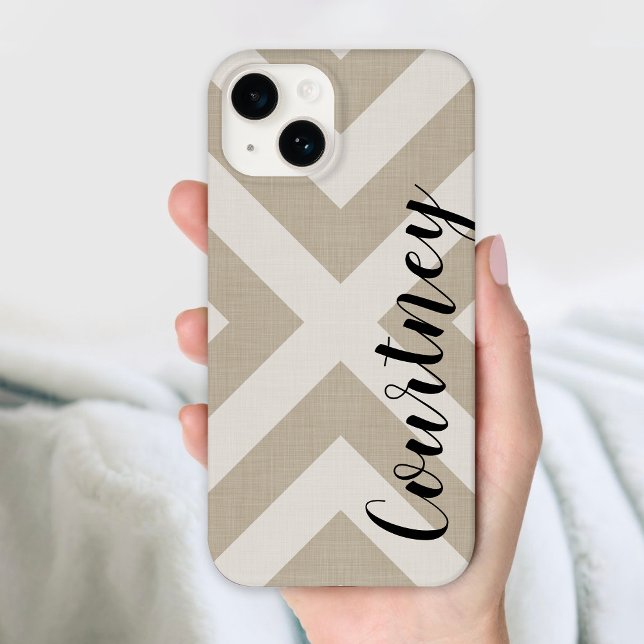 Funda De Case-Mate Para iPhone Monograma ruso beige X chevron (Subido por el creador)